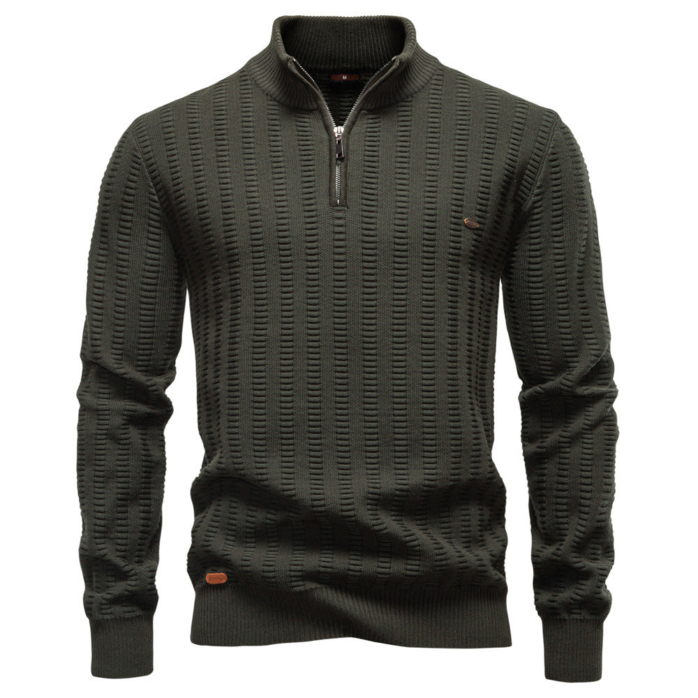 Herren Pullover mit strukturiertem Design und halbem Reißverschluss EB