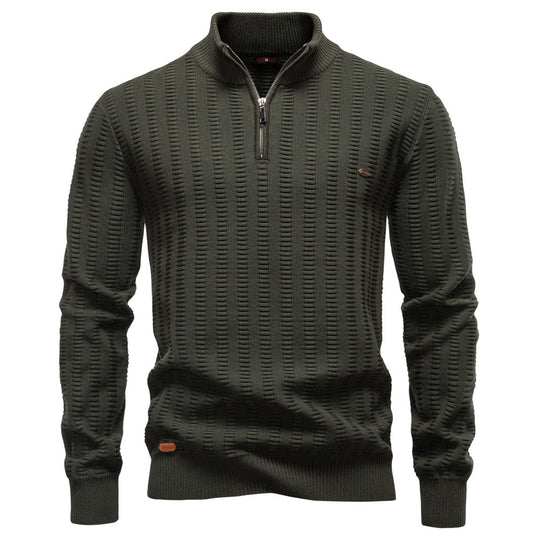 Herren Pullover mit strukturiertem Design und halbem Reißverschluss EB