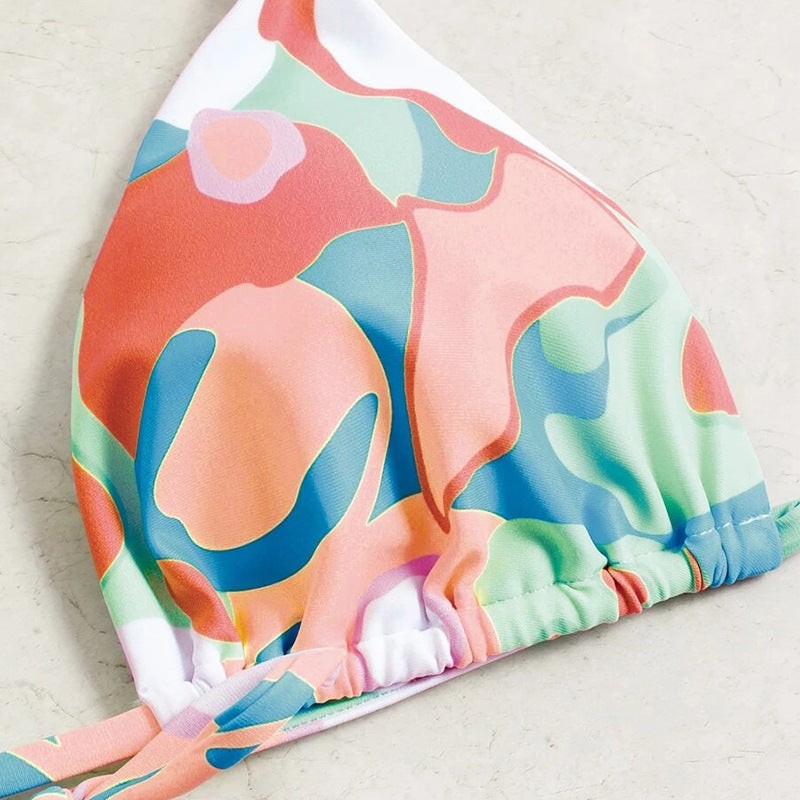 Damen Triangel-Bikini-Set mit verstellbaren Trägern und kreativem Print EB