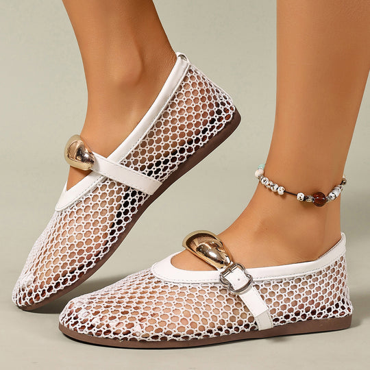 Damen luftige Schlüpfschuhe mit elegantem Netzdesign und modischer Schnalle EB