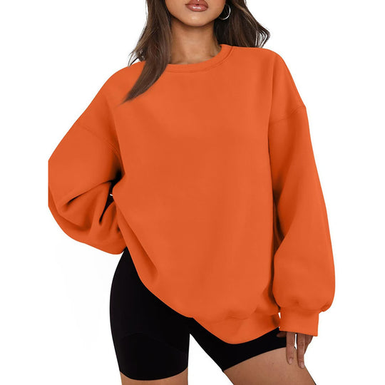 Damen nan Oversized Rundhals-Sweatshirt mit überschnittener Schulter, weichem Fleece-Innenfutter und gerippten Bündchen EB