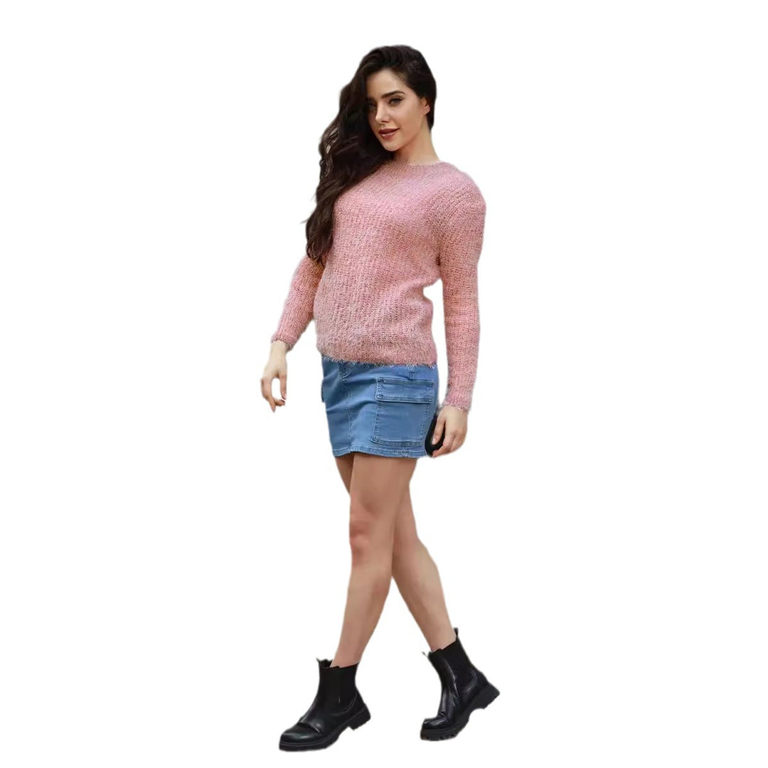 Damen luxuriöser Pullover mit weichem Strickmuster EB