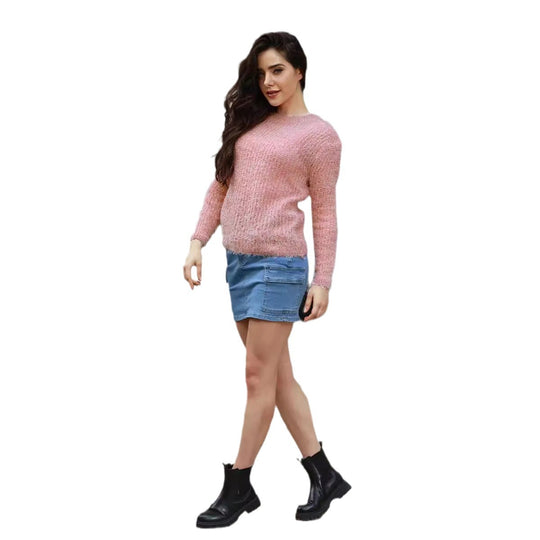 Damen luxuriöser Pullover mit weichem Strickmuster EB