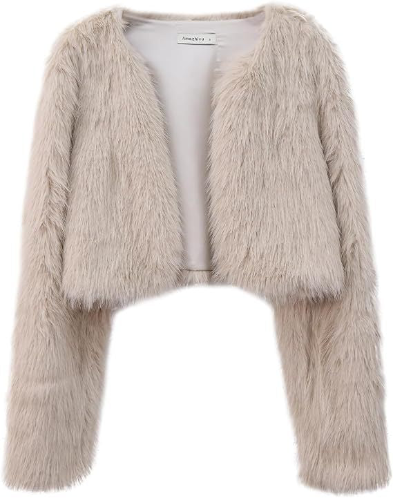 Damen Kurze glamouröse Kunstfelljacke mit lockeren Ärmeln EB