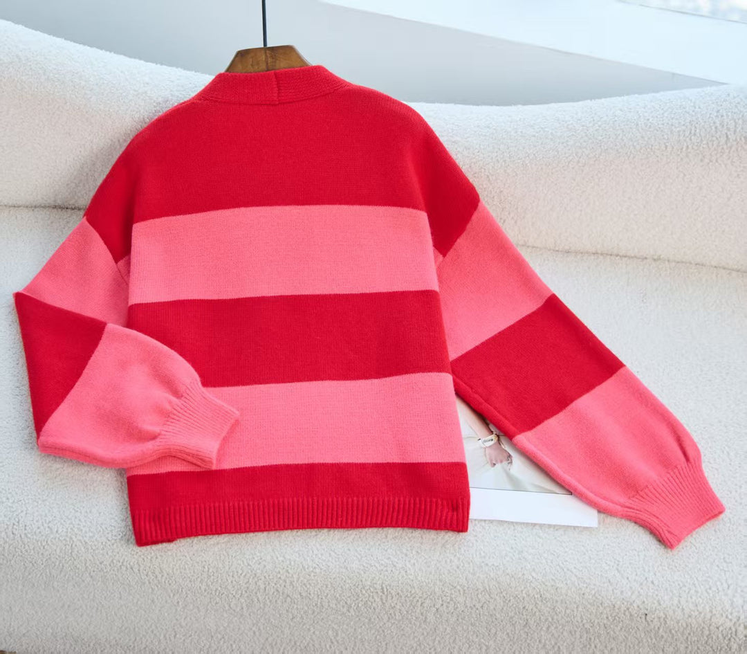 Damen Modischer Strickcardigan mit breiten Streifen und lässigem Schnitt EB