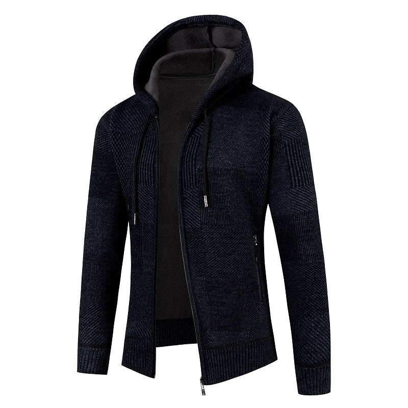 Herren Strickjacke mit gefütterter Kapuze und modernem Waffelmuster EB