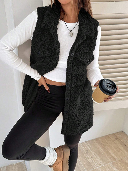 Damen Teddy-Weste mit Taschen EB