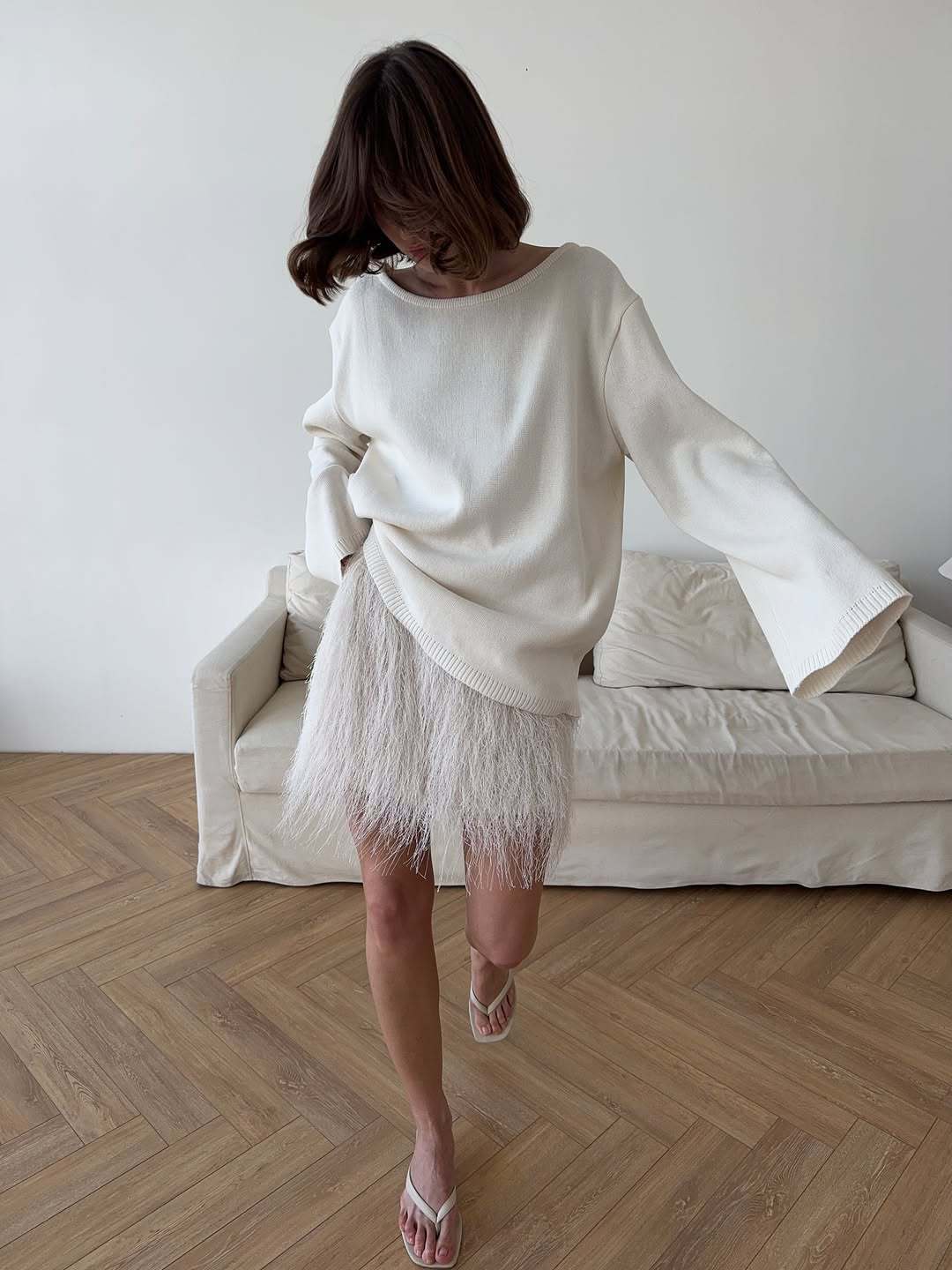 Damen Oversized-Strickpullover mit weitem Arm und raffiniertem Saum EB