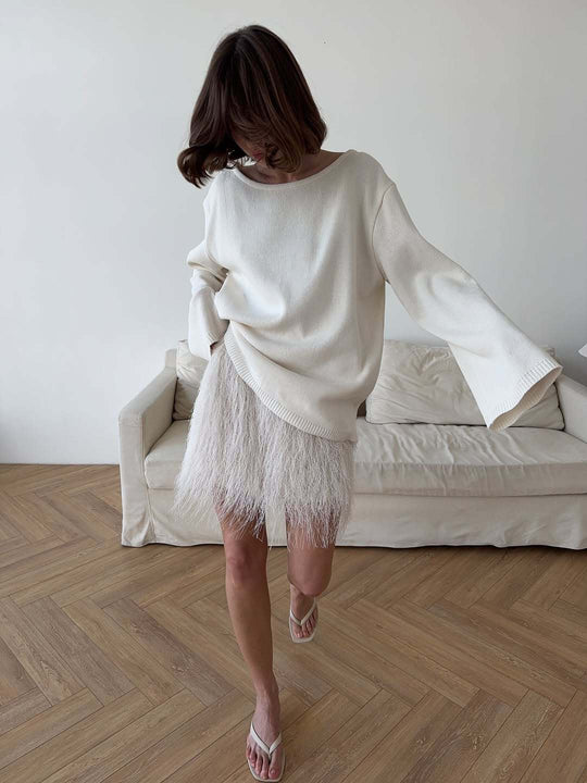 Damen Oversized-Strickpullover mit weitem Arm und raffiniertem Saum EB