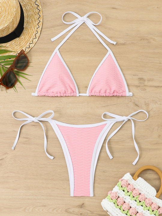 Damen Triangel-Bikini mit verstellbaren Trägern und hochwertigem Wellenmuster EB