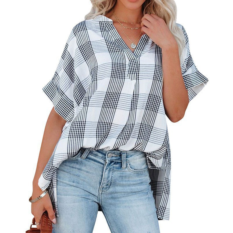 Damen lässige Bluse mit eleganter Vorderansicht und umgeschlagenen Ärmeln EB