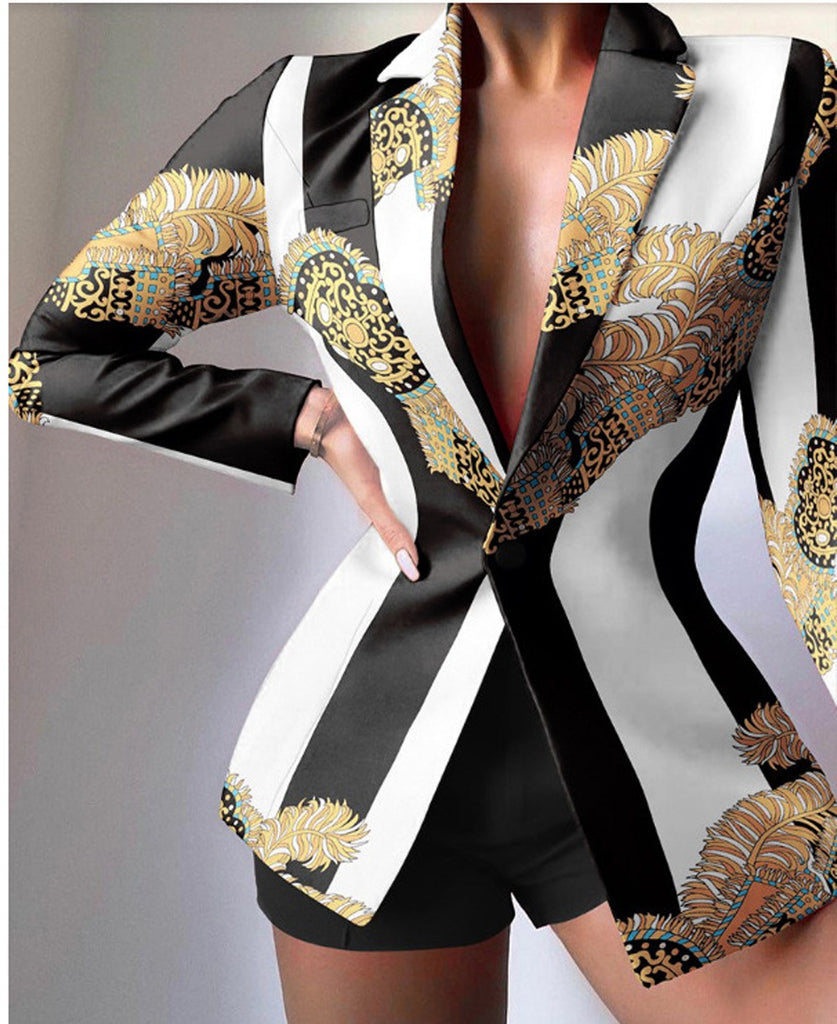 EB | Tailliert Leopardenmuster Eingescnhitte Revers Elegante Aussage