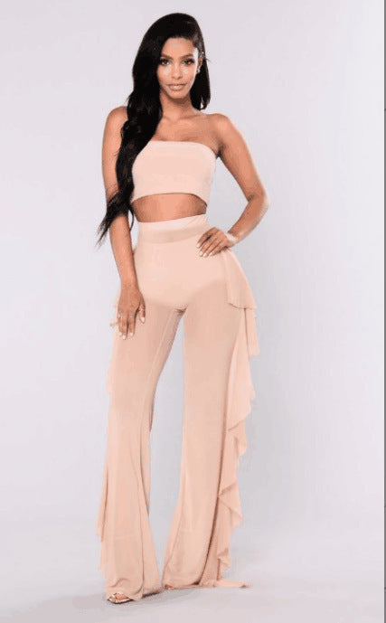 Damen Anziehbare Boho-Hosen mit Rüsche EB