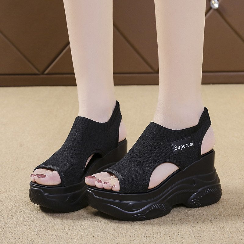 Damen nan Plateau-Sandalen mit elastischem Strickschaft und sportlicher Profilsohle EB