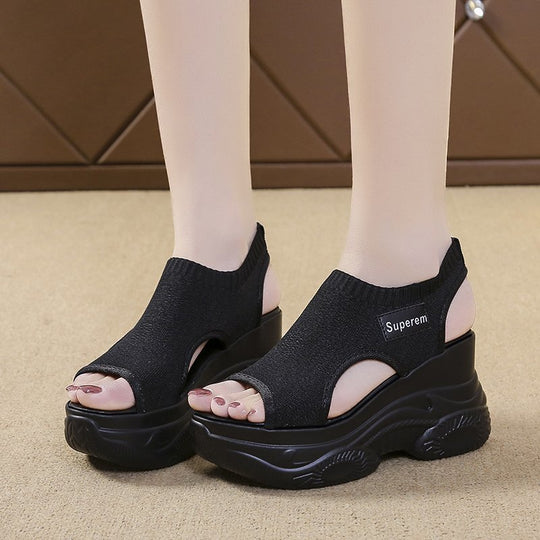 Damen nan Plateau-Sandalen mit elastischem Strickschaft und sportlicher Profilsohle EB