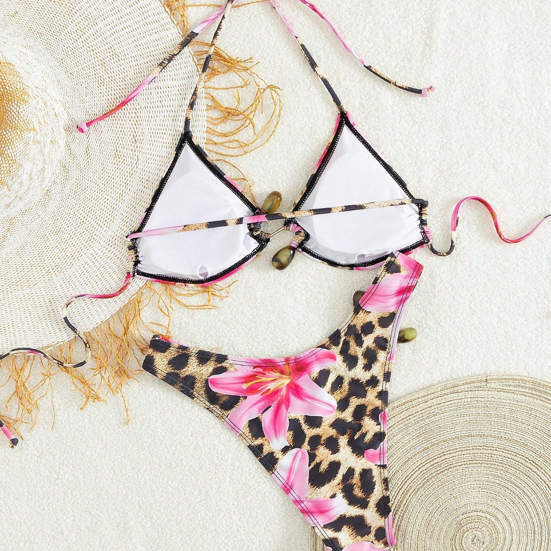 Damen Triangel-Bikini-Set mit floralem Leo-Muster EB