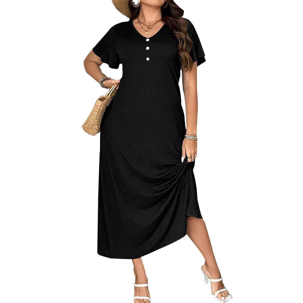 Damen lässiges Maxikleid mit Knopfdetails und elegantem Schnitt EB