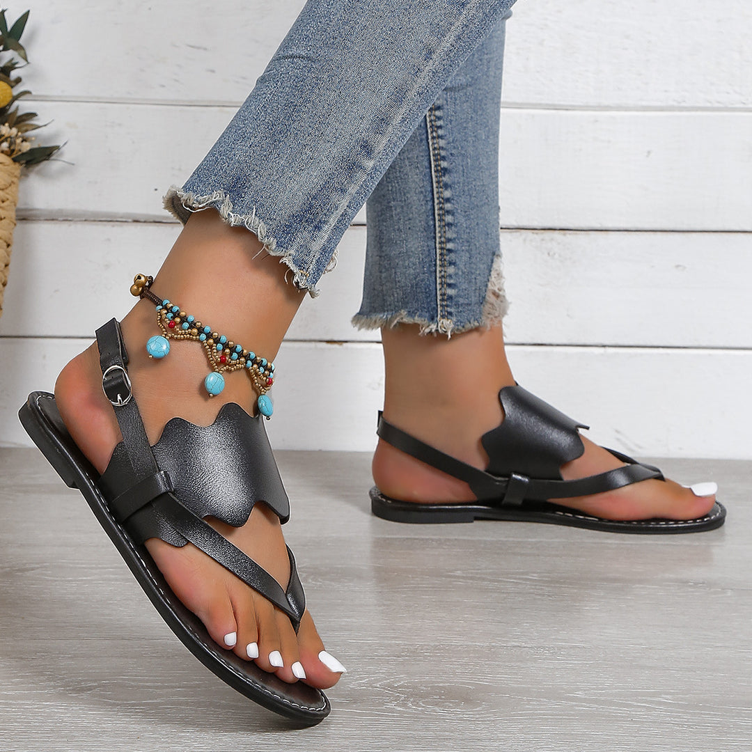 Damen Zehentrenner-Sandalen mit elegantem Wellenmuster und verstellbarem Riemen EB