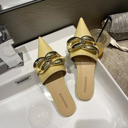 Damen elegante spitze Mules mit goldenen Details EB
