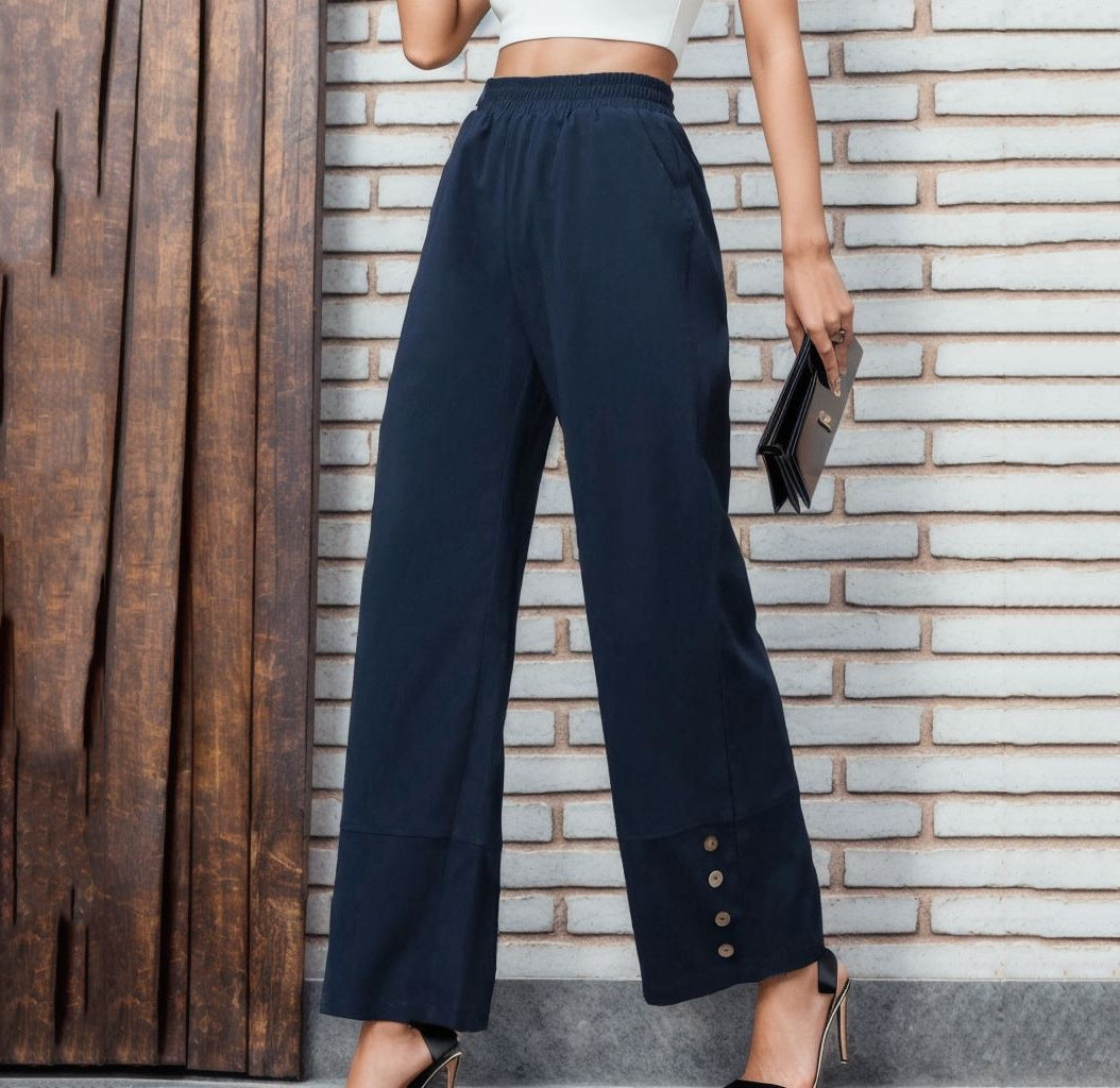 Damen Weite Leisure-Hose mit dekorativen Druckknöpfen EB