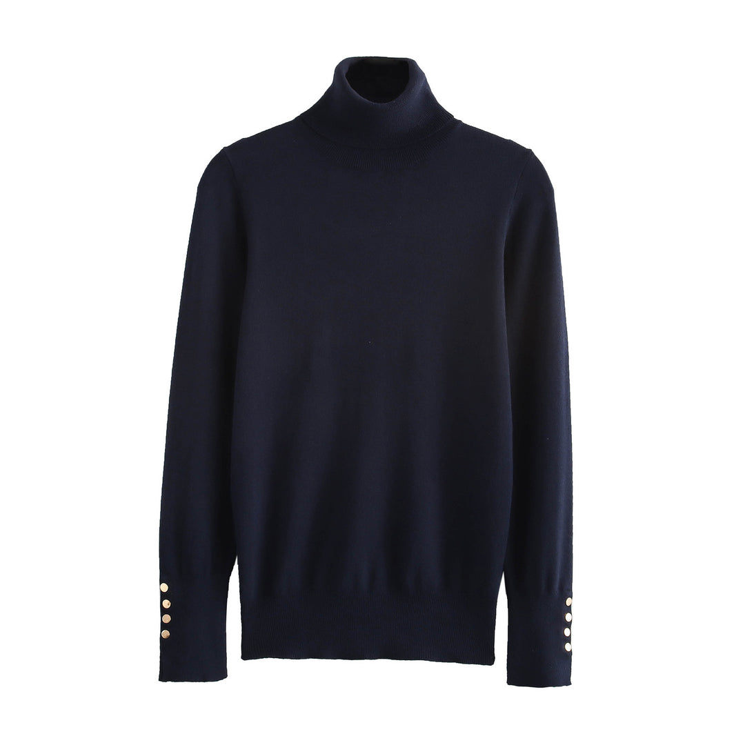 Damen Rollkragenpullover mit eleganten Knopfdetails EB