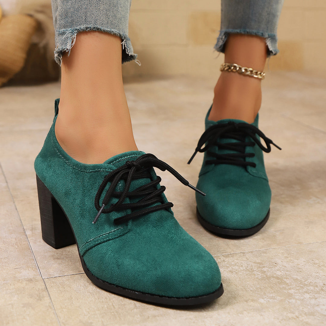 Damen elegante Plateau-Schnürschuhe mit modischem Blockabsatz und komfortablem Fußbett EB