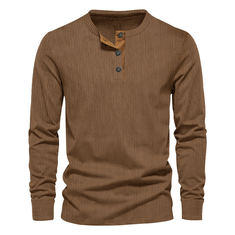 Herren Langarm-Henley-Shirt mit strukturierter Oberfläche und dekorativer Knopfleiste EB