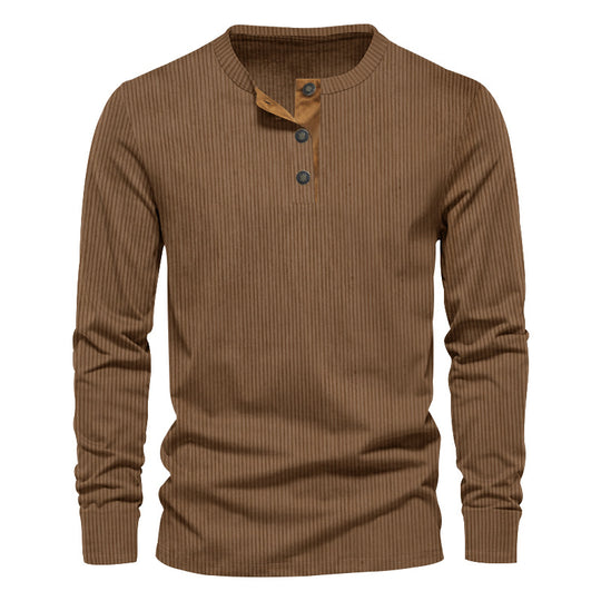 Herren nan geripptes Thermo-Henley mit Kontrast-Knopfleiste und Rippbündchen EB