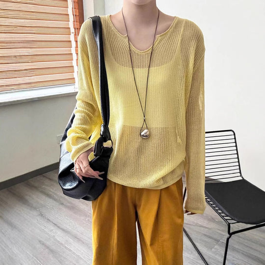 Damen luftiger Strickpullover mit V-Ausschnitt und lässigem Schnitt EB