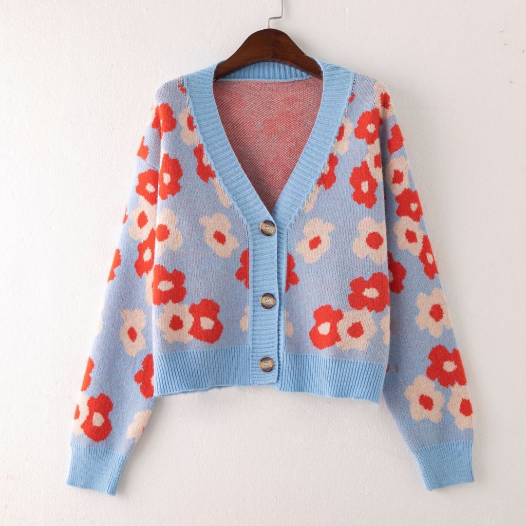 Damen cardigan mit floralem Muster und Knopfdetails EB