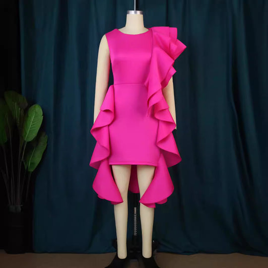 Damen Kleid mit asymmetrischem Rüschendesign EB
