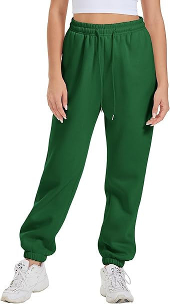 Damen nan weite High-Waist Jogginghose aus weichem Fleece mit elastischem Bund, Eingrifftaschen und engen Saumbündchen EB