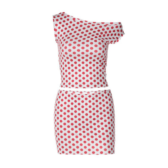 Damen figurbetontes Minikleid mit asymmetrischem Ausschnitt und gepunktetem Design EB