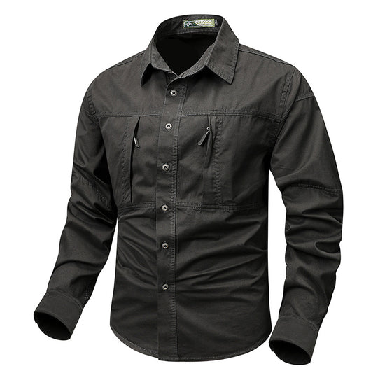 Herren  robustes Utility-Hemd mit verdeckten Reißverschlusstaschen, verstärkten Nähten und klassischem Kentkragen EB