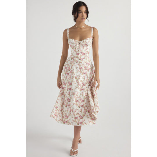 Damen Maxikleid mit floralem Design und elegantem Schlitz EB