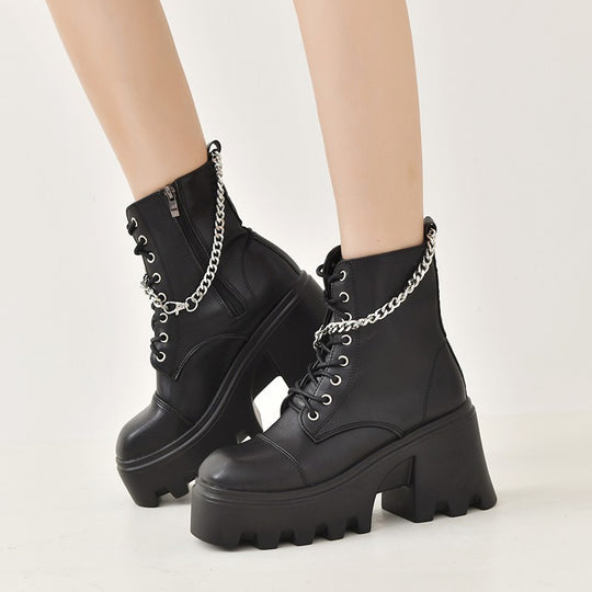 Damen Chunky Stiefel mit modischen Schnallen und robustem Plateau-Heel EB