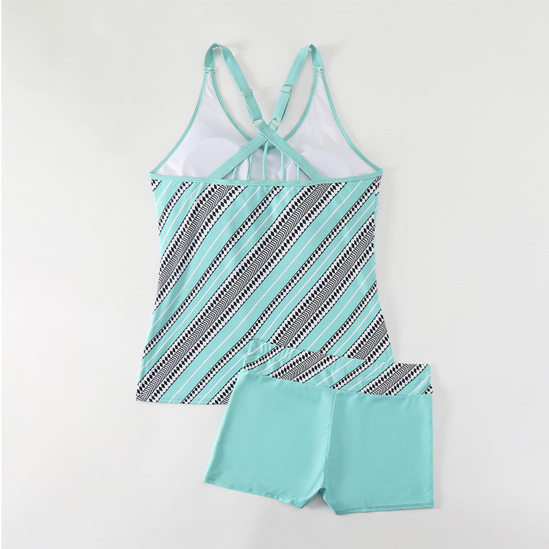 Damen Sportliches Badeanzug-Set mit Kreuzträgern und dynamischem Design EB