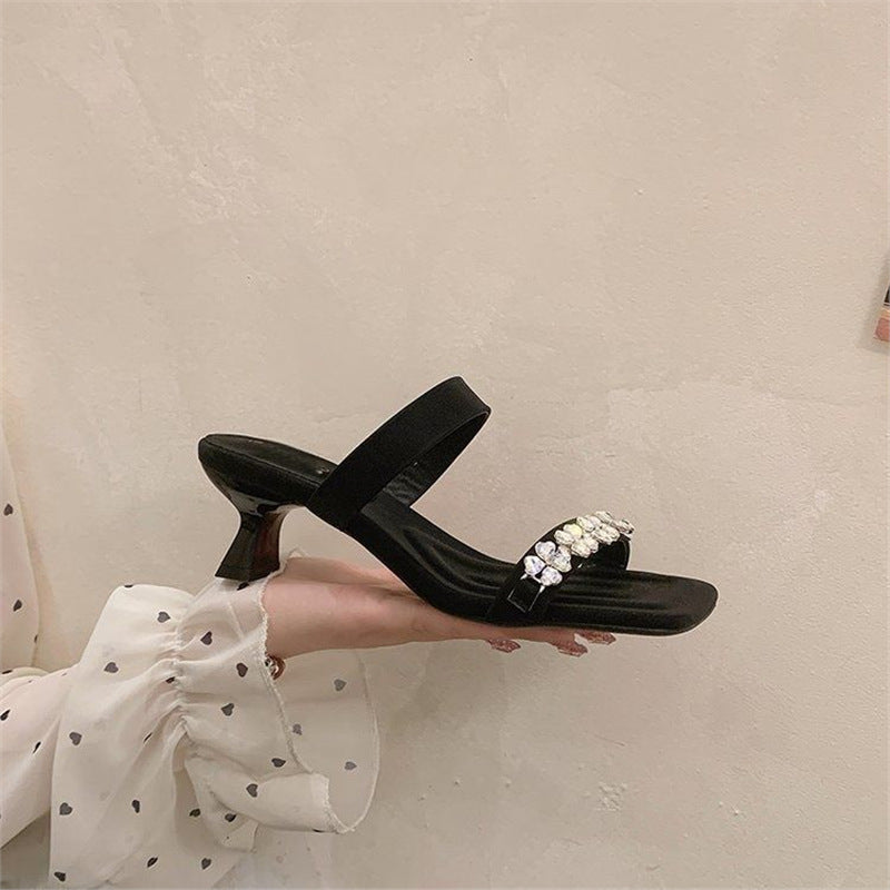 Damen elegante Slipper mit funkelnden Strassverzierungen EB