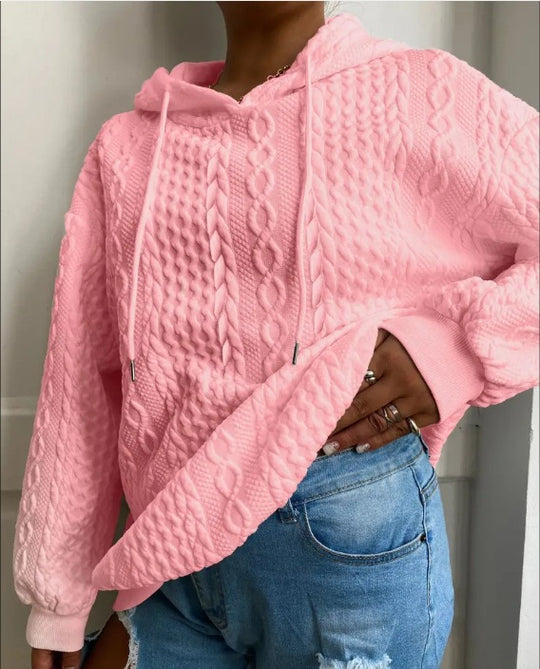 Damen Oversized Strickpullover mit kreativem Kabeleffekt und Kapuze EB
