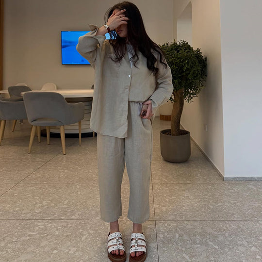 Damen leichte Leinenloungewear mit lockerer Passform EB