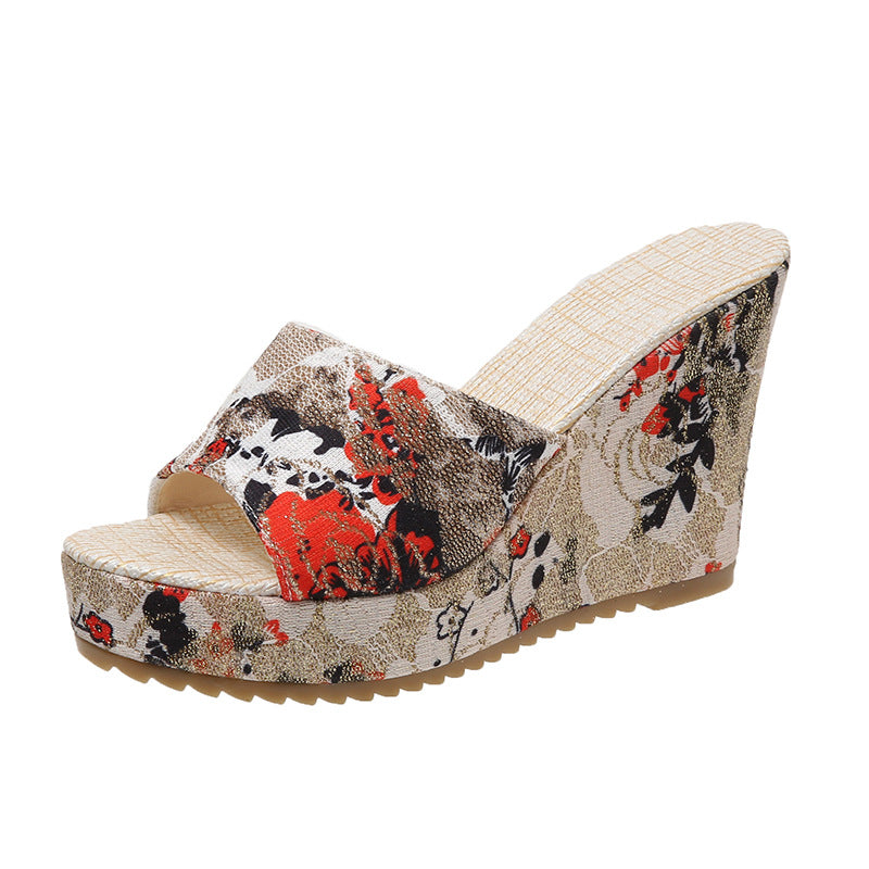 Damen Wedge-Pantoletten mit floralem Design und gepolsterter Sohle EB