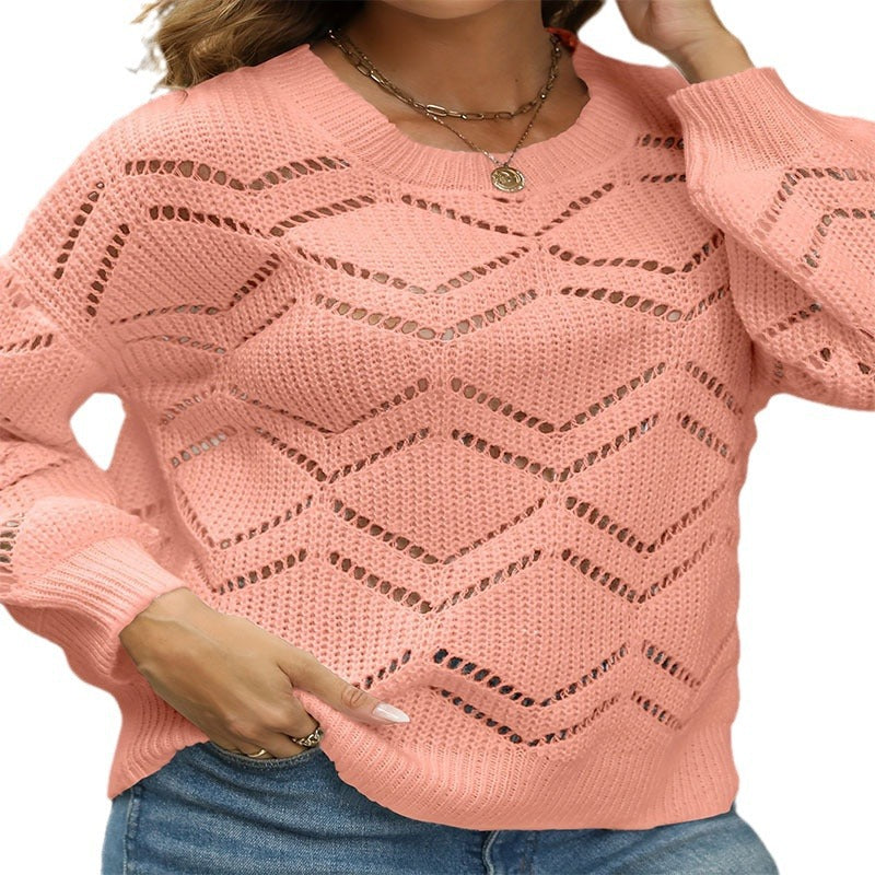 Damen luftiger Strickpullover mit Wellenmuster EB