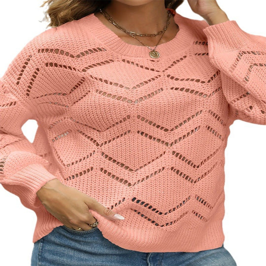Damen luftiger Strickpullover mit Wellenmuster EB