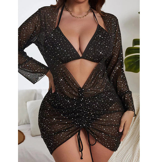 Damen Strandkleid mit gebundenem Ausschnitt und transparentem Design EB