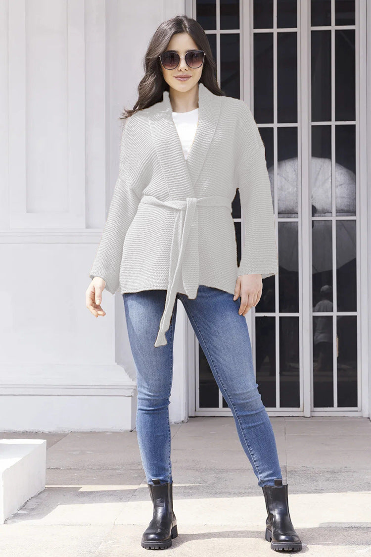 Damen Grobstrick-Cardigan mit Gürtel und weitem Schnitt EB