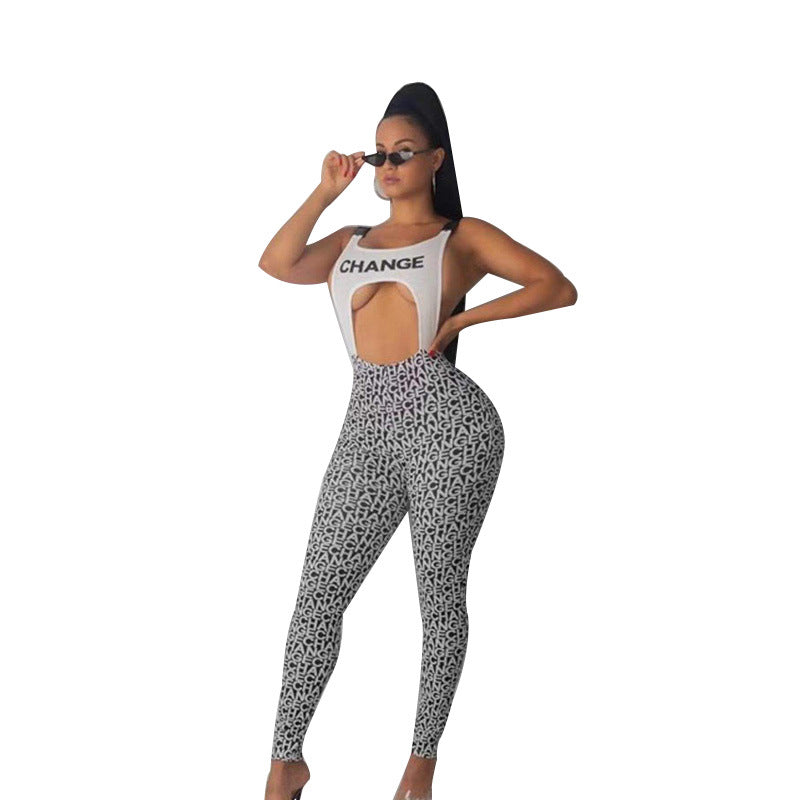 Damen körperbetontes Sport-Outfit mit modischem Print EB