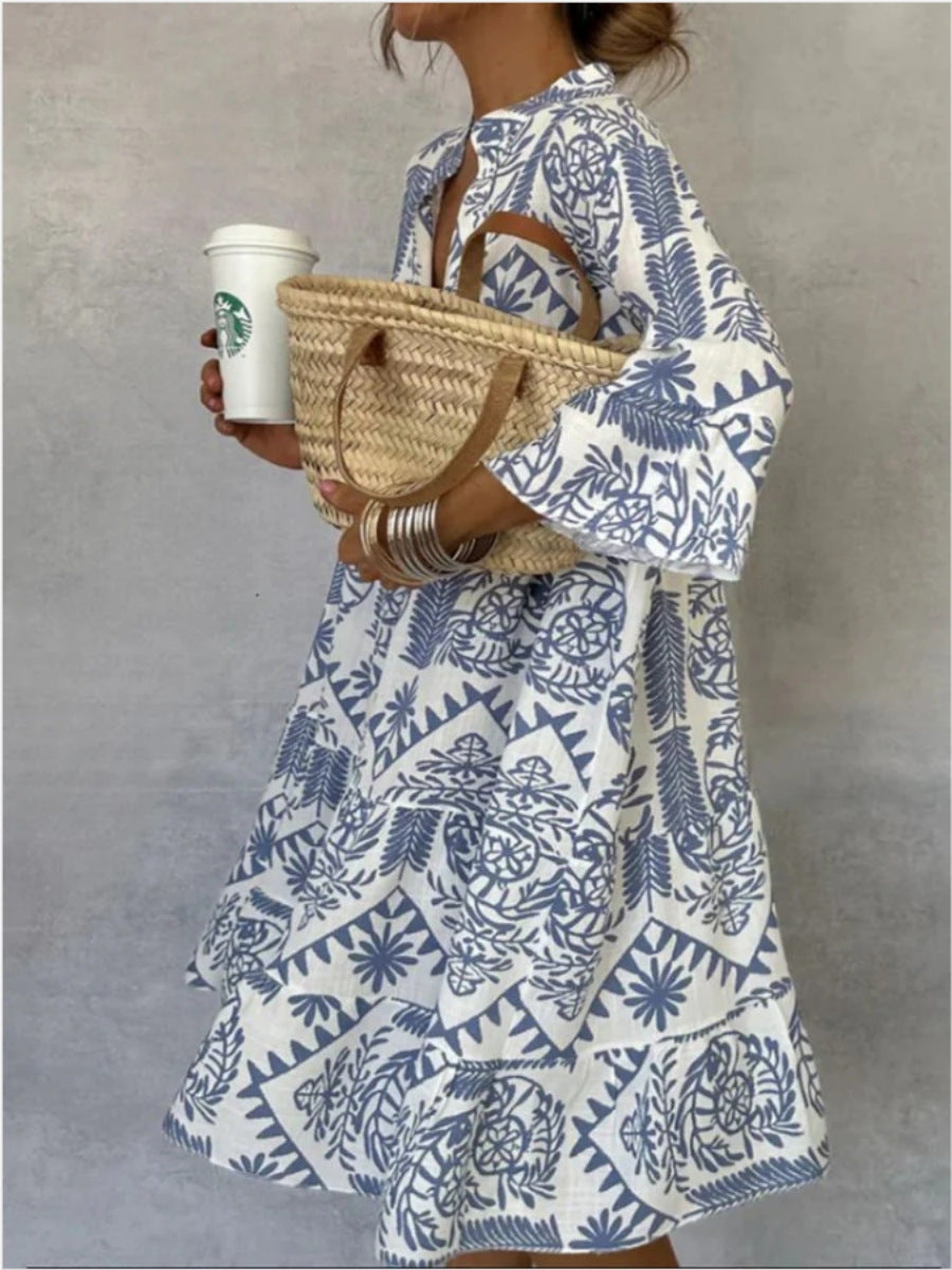 Damen Tunika-Kleid mit floralem Design und lockerer Passform EB