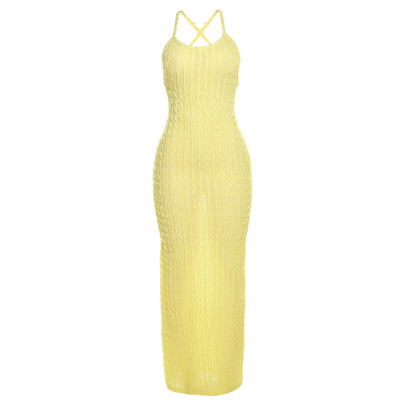Damen Transparente Maxikleid mit Kreuzträgern und strukturiertem Design EB