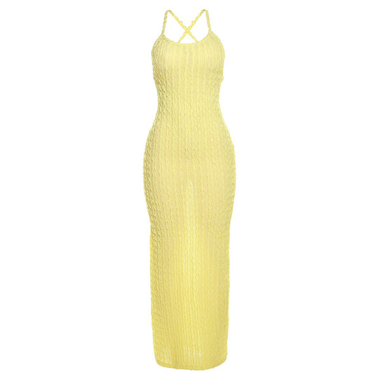 Damen Transparente Maxikleid mit Kreuzträgern und strukturiertem Design EB