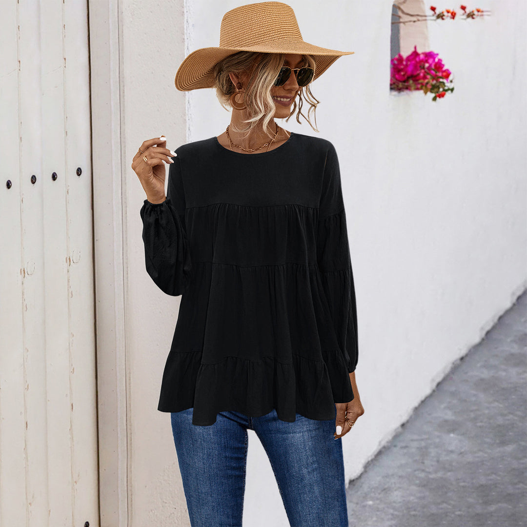 Damen lässige Tunika mit Rüschendetails und weitem Schnitt EB